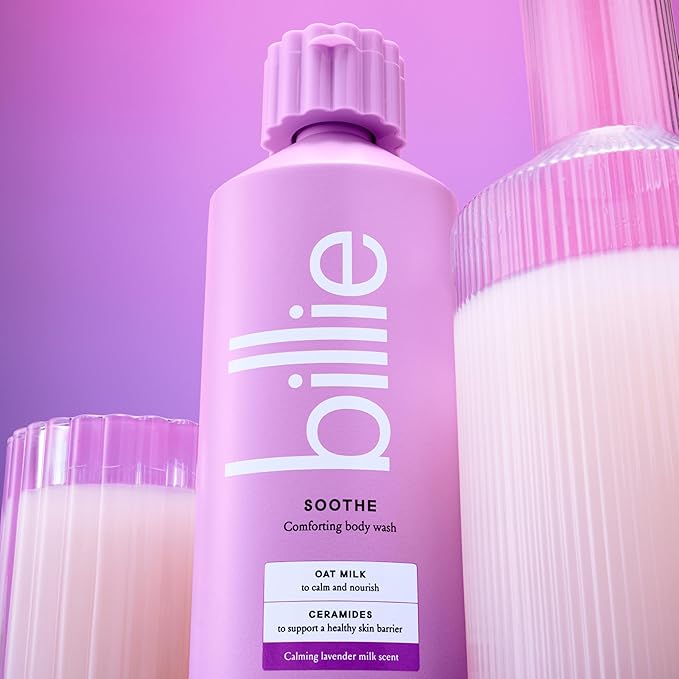 Billie Soothe Comforting Womens Body Wash, 18 fl oz, Calming Lavender Milk Scent, Vegan, Cruelty Free