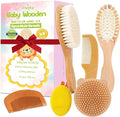 6 Piece Baby Hair Brush & Comb Set, Natural Bamboo & Goat Bristle for Cradle Cap Care, Newborn to Toddler Grooming Kit with Silicone Scrubbers for Scalp Massage