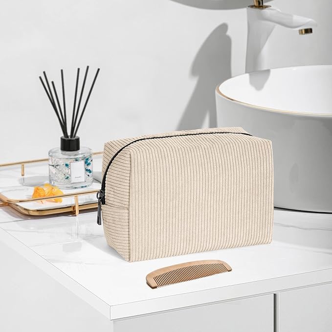 MAANGE Cosmetic Bags for Women Small Makeup Bag for Purse Corduroy Makeup Pouch Travel Makeup Bag with Metal Zipper Make Up Bag for Travelling