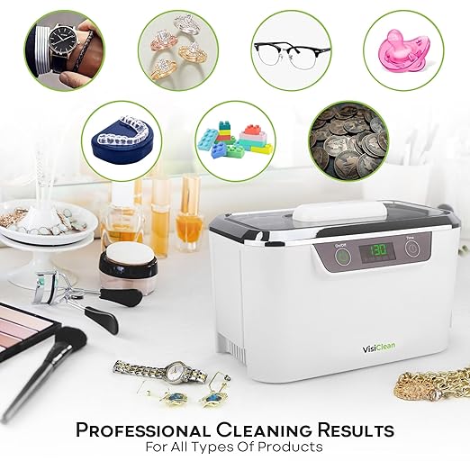 Ultrasonic Cleaner, Professional Ultrasonic Jewelry Cleaner for Diamond Ring, Silver, Gold, Earrings, Necklaces, Glasses, Denture, Retainer, Cpap, Coins, Mouthguard, Razors - VisiClean