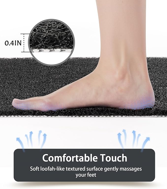 Non Slip Shower Mats for Inside Shower,16x24 Inch,Anti-Slip Bathtub Mats for Bathroom, Foot Scrubber Loofah Bath Mats for Shower, Quick Drying Shower Stall Mats for Wet Areas (Black)
