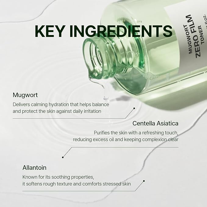 Mugwort Zero Film Toner 5.41 fl.oz. 160ml ㅣpH5.5 Calming, Soothing, Hydrating Spray Toner