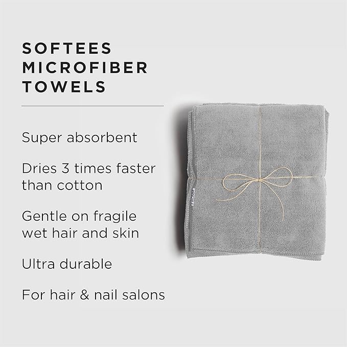 Fromm Softees Microfiber Salon Hair Towels for Hairstylists, Barbers, Spa, Gym in Grey, 16" by 29", 10 count Perfect Hair Care Towel for Drying Curly, Long, Wavy Hair