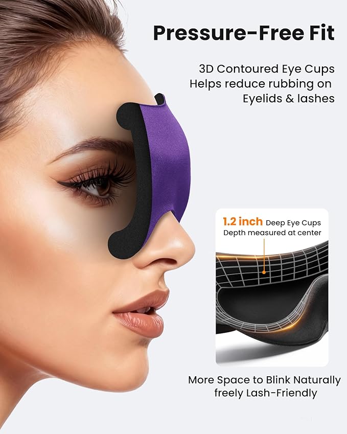 3 Pack Sleep Masks for Women & Men: True Blackout Eye Mask for Sleeping, 3D Contoured Zero Eye Pressure, Lash-Friendly (Blink Freely), Side Sleeper Comfort, Adjustable Strap Blindfold, Night Eye Cover