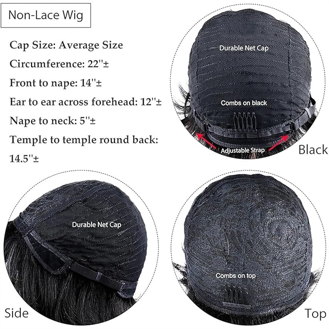 Adette Basic Pixie Cut Wig Straight Style - 1B/27 Blonde Highlight 180% Density Brazilian Virgin Human Hair with Rose Net Cap, Glueless Machine Made for African American Women, Cosplay & Daily Wear