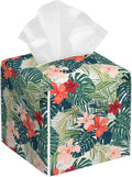 Palm Leaves and Flowers Tissue Box Cover Square,Tropical Plants and Floral Tissue Box Holder Waterproof Leather Facial Paper Organizer Dispenser for Bathroom Home Car Nightstand Vanity Desk