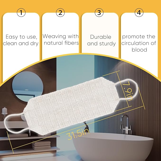 Natural Sisal & Ramie Back Scrubber for Shower with Handle（2pcs） - Deep Cleanse Back Scrubber, Scrub Spa Tool for Glowing Skin & Whole Body Care (2pcs)