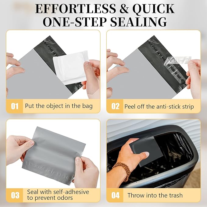 Sanitary Napkin Disposal Bags with Portable Storage Pouch Set, 100Pcs Silver Thick Leak-Proof, Odor-Lock Feminine Hygiene Disposal Bags for Pads Tampons, Perfect for On-the-Go Essentials