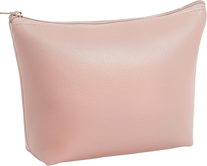 Kigeli PU Leather Makeup Bag for Women Gift Cosmetic Pouch for Purse Waterproof with PU Leather Travel Toiletry Organizer with Zipper for Women Bridesmaid Friend Gift(Nude)