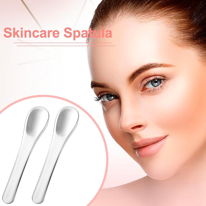 3pcs Mini Stainless Steel Makeup Spatula, Reusable Cosmetic Cream Spatulas Spoon, Skincare Scoop Applicator Facial Massage Beauty Tools for Mixing and Sampling Face Eye Cream- Silver