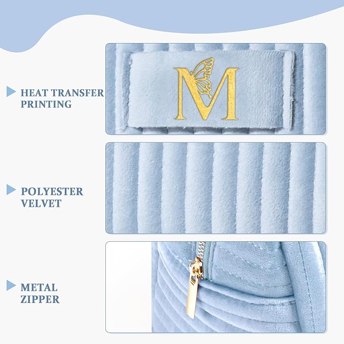 COSHAYSOO Customized Monogram Makeup Bag Travel for Women Personalized Easter Day Gifts for Her Best Friend Sister, Custom Customizable Blue Monogrammed Cosmetic Traveling Pouch Letter M
