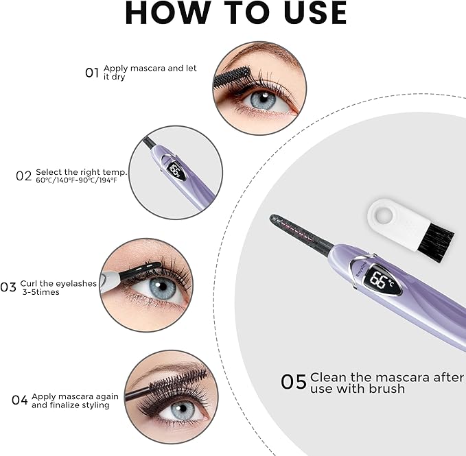 Heated Eyelash Curler, S600 Rechargeable Heated Lash Curler, Eyelash Curler Heated in 8s for Women 24 Hs Lasting Natural Makeup (Lilac/Silver, 148MM)