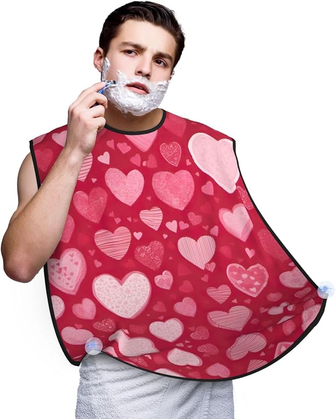 Valentine Day Print Beard Bib Apron For Men, Beard Hair Catcher For Men Shaving Trimming,Beard Cape Cloth