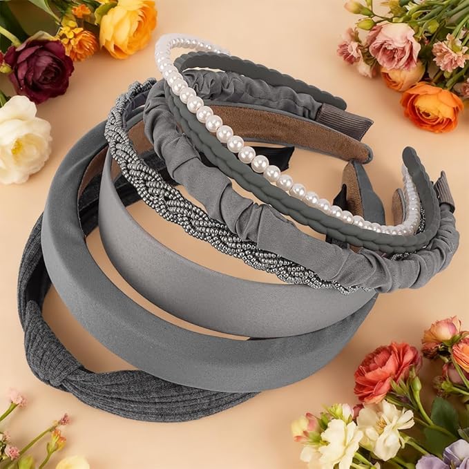 AHONEY 7 Pack Grey Headbands for Women Girls Headbands Non Slip Hairbands Y2K Hair Accessories Multi-style Headband Pack Diademas Para Mujer