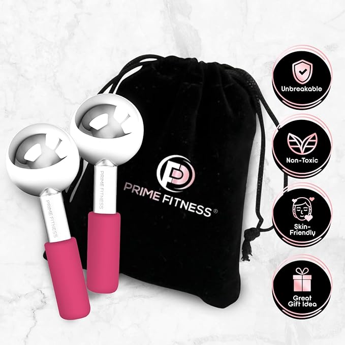Ice Globes for Facials | Unbreakable Steel Cooling Roller | Cryo Sticks for Face | Massager for Face Neck & Eyes | Skin Care for Dark Circles, Puffiness, Wrinkles, Collagen Production (Pink)