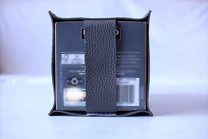Tissue Box Cover Holder, Square with Bottom Belt by Carrot's Den - PU Leather Decorative Organizer for Tabletop, Bathroom, Car, Office | Black