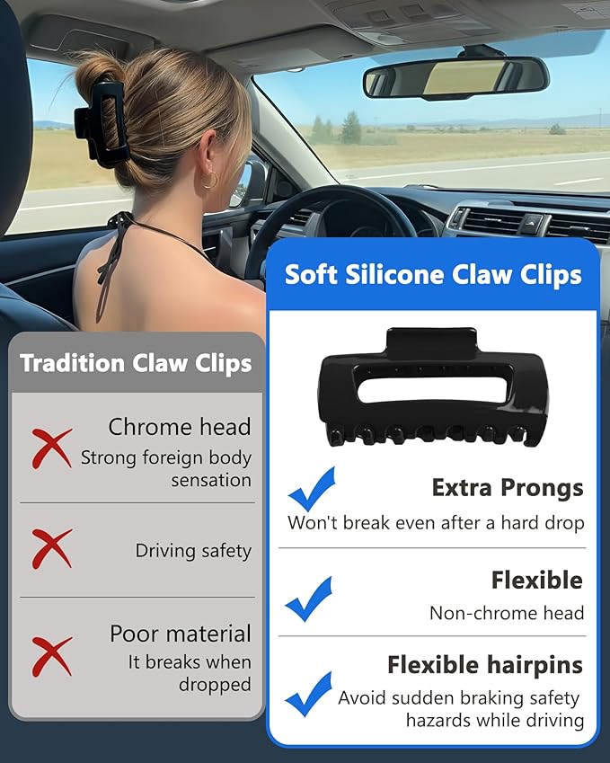 Soft Claw Clips, 2PCS Cloud Hair Claw Clip, Flexible, Lightweight &Cosy Hair Clips, Strong-Hold Non-Slip for Thick Thin Hair, Hair-Pins for Women Girlfriend Parties Casual Daily(Coffee + Black)