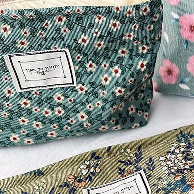 SxoSyo Cosmetic Bags for Women Makeup Bag Large Capacity Purse Travel Toiletry Zipper Storage Pouch Make up Brushes Organizer for Gifts (mini flowers, Green)
