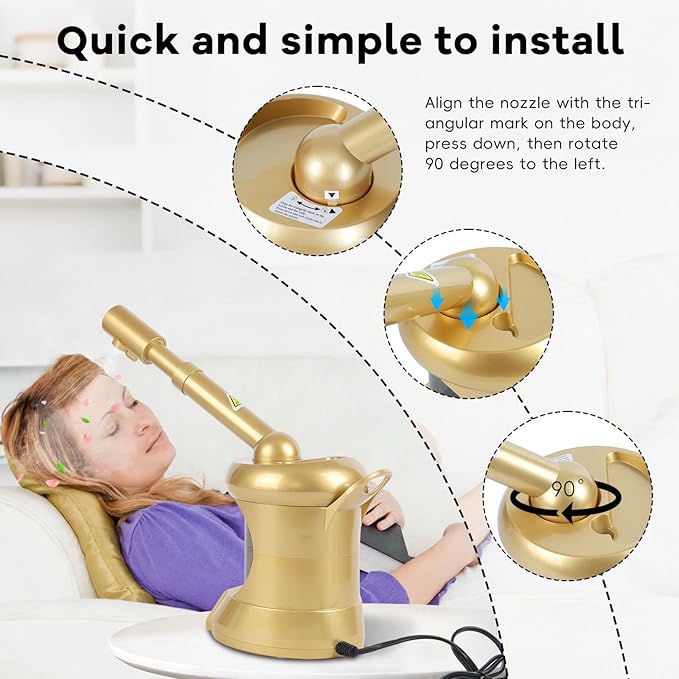 Facial Steamer, Nano Ionic Face Steamer with Extendable Arm for Deep Cleaning and Hydration, 360°Rotating Nozzle Face Humidifier, Portable Ozone Steamer for Beauty, Spa and Home Use（Golden）