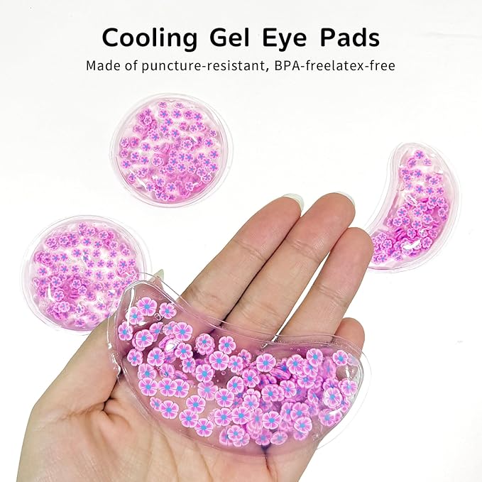 4PCS Gel Eye Ice Pack Set, Cold & Hot Compress, Reusable Cooling Gel Pads for Strain Relief, Relaxation, SPA and Sleep (4 Purple Flowers-2)