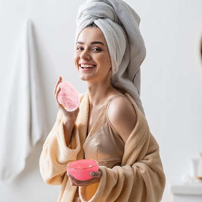 4 Pcs Pink Large Body Powder Puff and Container for Body with Crystal Container Fluffy Soft Washable Face Glitter Powder Puff Puffs for Wet Dry
