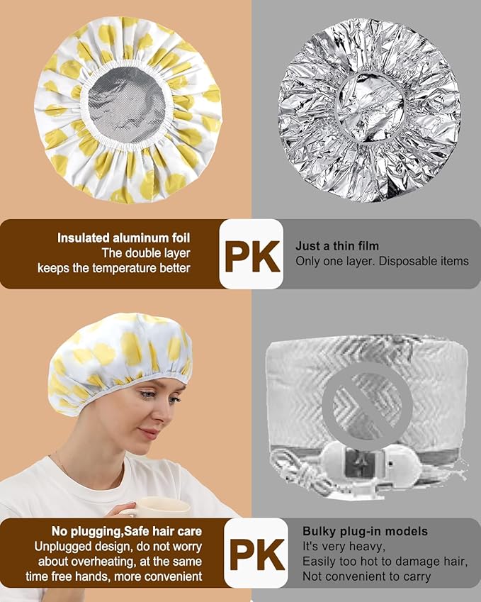 YIZIJIZI 2 Pieces Heat Cap for Deep Conditioning, Conditioning Cap Made of Aluminum Foil for Home and Salon Use, Hair Dyeing（Yellow, small）
