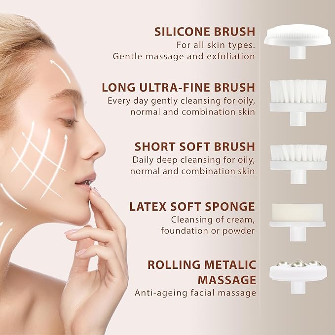 Facial Cleansing Brush Face Scrubber Exfoliating Cleaning Skin Care Cleanser Wash Women Girls Electric Beauty Powered Exfoliator Skincare Spin Tools Scrub Washer Self Care by VISOFO (Lilac Amethyst)