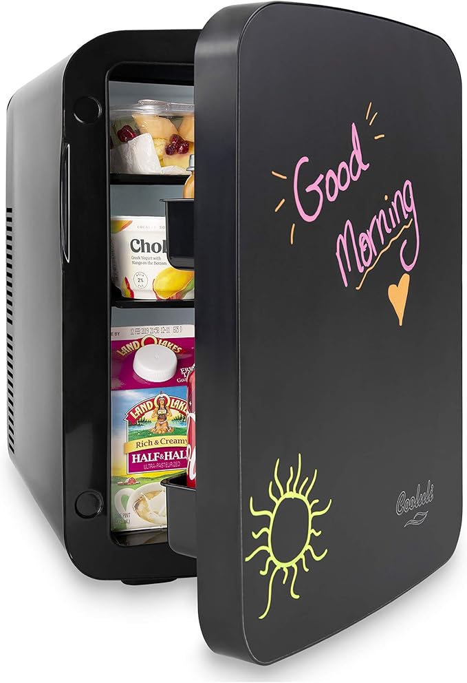 Cooluli 15L Mini Fridge with Magnetic Blackboard - Portable Small Refrigerator for Travel, Car & Office, V15LE2BK