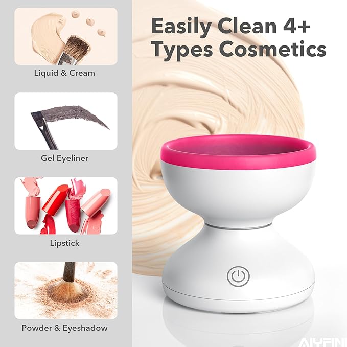 Alyfini Makeup Brush Cleaner Machine-Professional Electric Make up Brushes Cleaner Cleanser Solution for Kabuki Foundation Liquid Powder Face Makeup Self Tanner Brush,Gifts for Women Stocking Stuffers