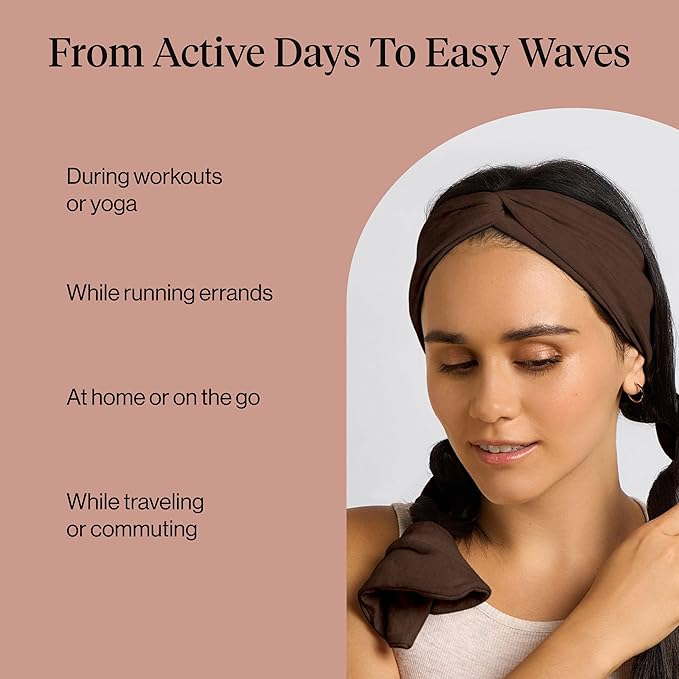 Kitsch Set & Flow Active Heatless Curling Headband For Women – Achieves Heatless Curls Overnight, No Heat Damage | Heatless Curlers with Flexible Fit | Great During Gym, Travel - Chocolate Brown, 1pc