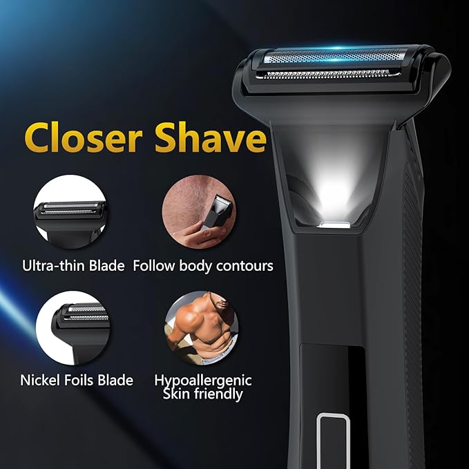 Manscaper Trimmer for Men, 2-in-1 Ball & Body Hair Groomer - Pubic & Groin Hair Shaver with Dual-Head, No-Nick Shaving, Smooth Grooming - Lightweight, Travel Lock, IPX7 Waterproof & LED Display