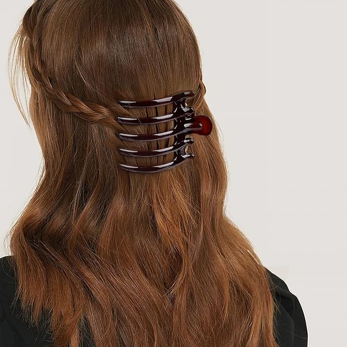 Big Hair Claw Clips 6 Pcs Flat Hair Banana Barrettes Nonslip Large Hair Clip for Women and Girls Thin Hair Strong Hold Brown Hair Clips