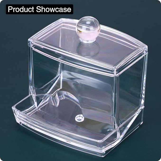 10oz Clear Acrylic Small Qtip Holder,Swab Dispenser Cotton Ball Jars Bathroom Organizer with Lid