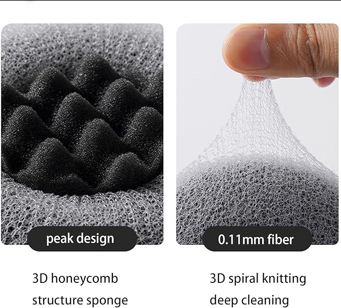 2Pcs Bath Sponge Shower Loofah, Exfoliating Body Scrubber, Upgrade Large 2-in-1 Sunflower Bath Ball with Suction Cup Non-Slip Handle, Bath Sponges for Men Women(Grey&Black)
