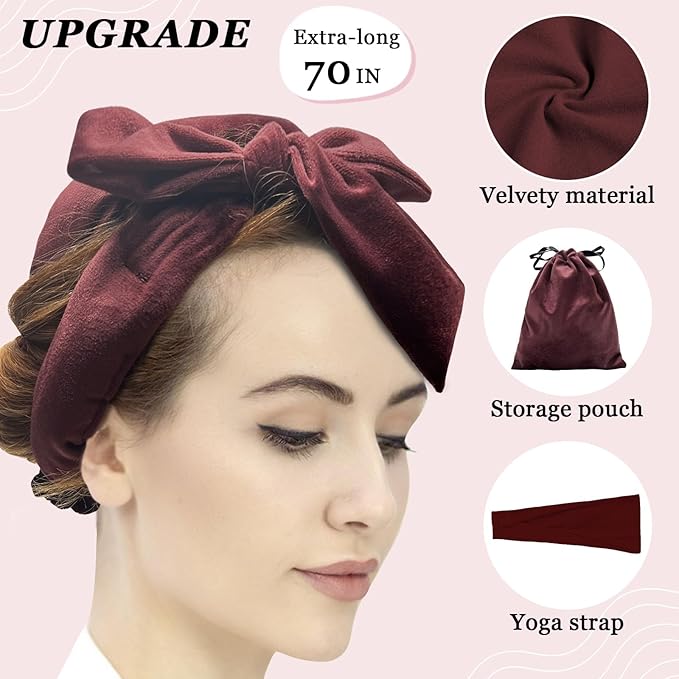 ZILAMPU Hair Curler Headband, No Heat Overnight Hair Curler, 70" Long Velour Lazy Hair Curls Roller Wrap for Women Girls Long Hair - Reddish Brown