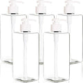 Youngever 5 Pack 16 Ounce Plastic Pump Bottles, Refillable Square Plastic Pump Bottles for Dispensing Lotions, Shampoos and More (Clear)