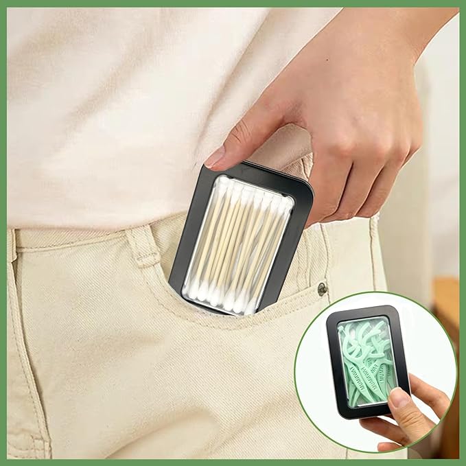 Cotton Swab Holder for Travel, 2 Pcs Portable Small Dental Floss Holder Empty Metal Cotton Ball Holder, Travel Floss Picks Case with Dustproof Lid for Cotton Swabs Hair Ties Floss, Black