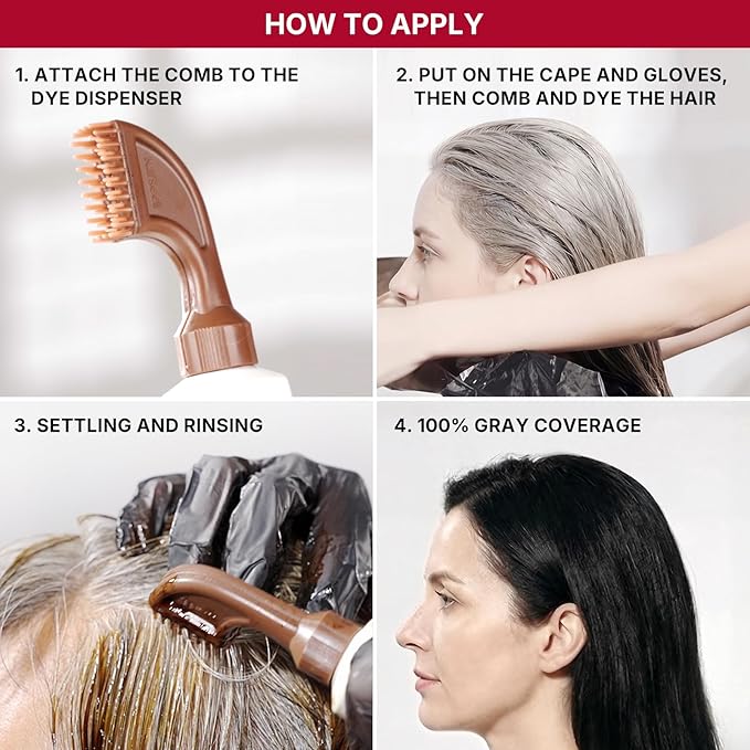 Karseell Hair Dye with Comb Applicator, Maca essence 6-IN-1 Ammonia Free No Mix Hair Color for 100 Percent Gray Coverage Hair Dye, 80ml-Black
