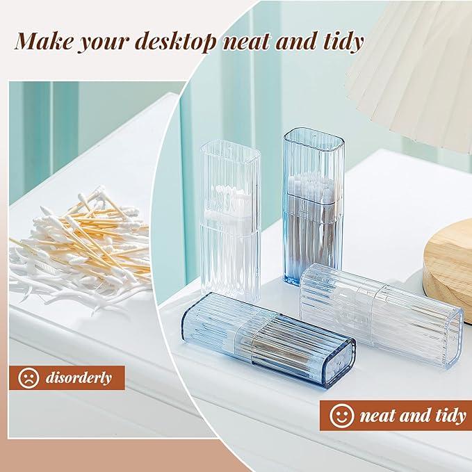 Dandat 8 Pcs Project Storage Case Portable Creative Storage Box Dental Toothpick Holder Floss Travel Case Transparent Flosser Dispenser Container for Teeth Cleaning Cotton Swab(Blue)