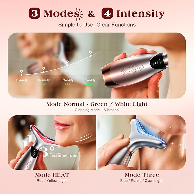 Facial Massager, 7 Colors Red Light Therapy for Face and Neck, Face Lift Device with 113°F Heating Vibration for Multi Skin Care