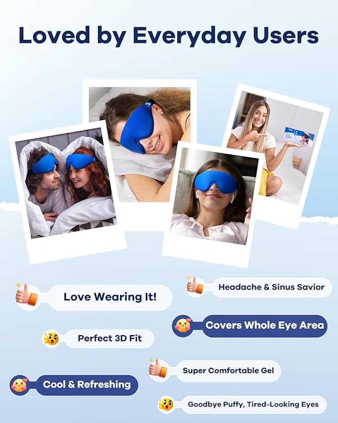 Upgraded Cooling Gel Eye Mask for Puffy Eyes: Larger Full-Eye Cover Design for Ice-Cold Therapy Relief, Headache & Migraine Relief, Reusable Cold Compress for Swelling, Eye Strain, Fatigue (Blue)