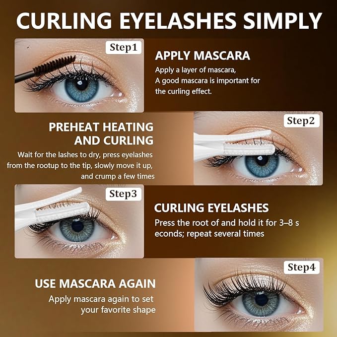 Heated Eyelash Curler - 2-in-1 Clip-Type Design, 3 Temperature Modes, USB Rechargeable Electric Eyelash Curler, Natural Curling 24H Long-Lasting Curl, Gift for Women & Girls, White-EC