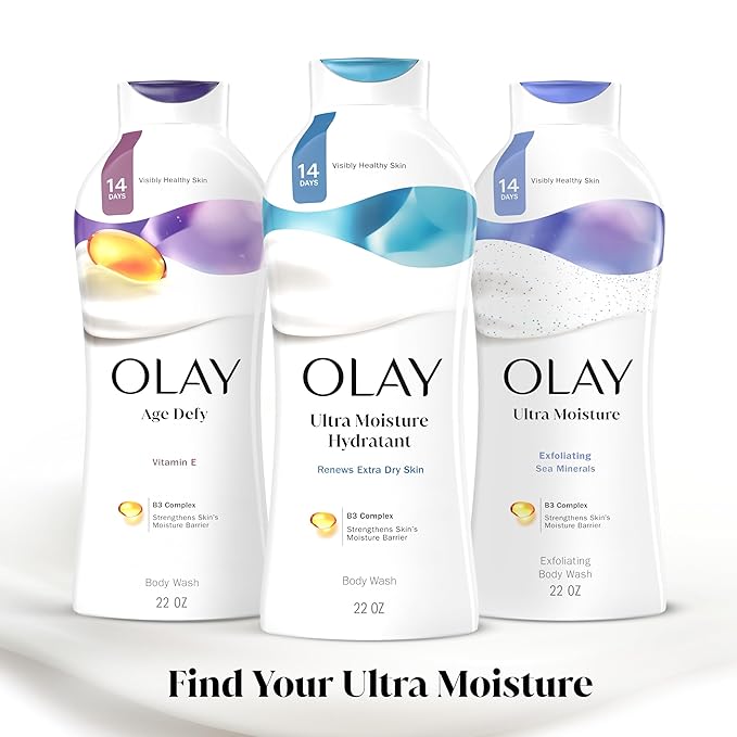 Olay Body Wash for Women, Ultra Moisture, For Extra Dry Skin, 24hr Moisturizing, Hydrating & Refreshing, B3 Vitamin Complex, Free of Parabens & Phthalates, Scented, 22 fl oz,(Pack of 2)