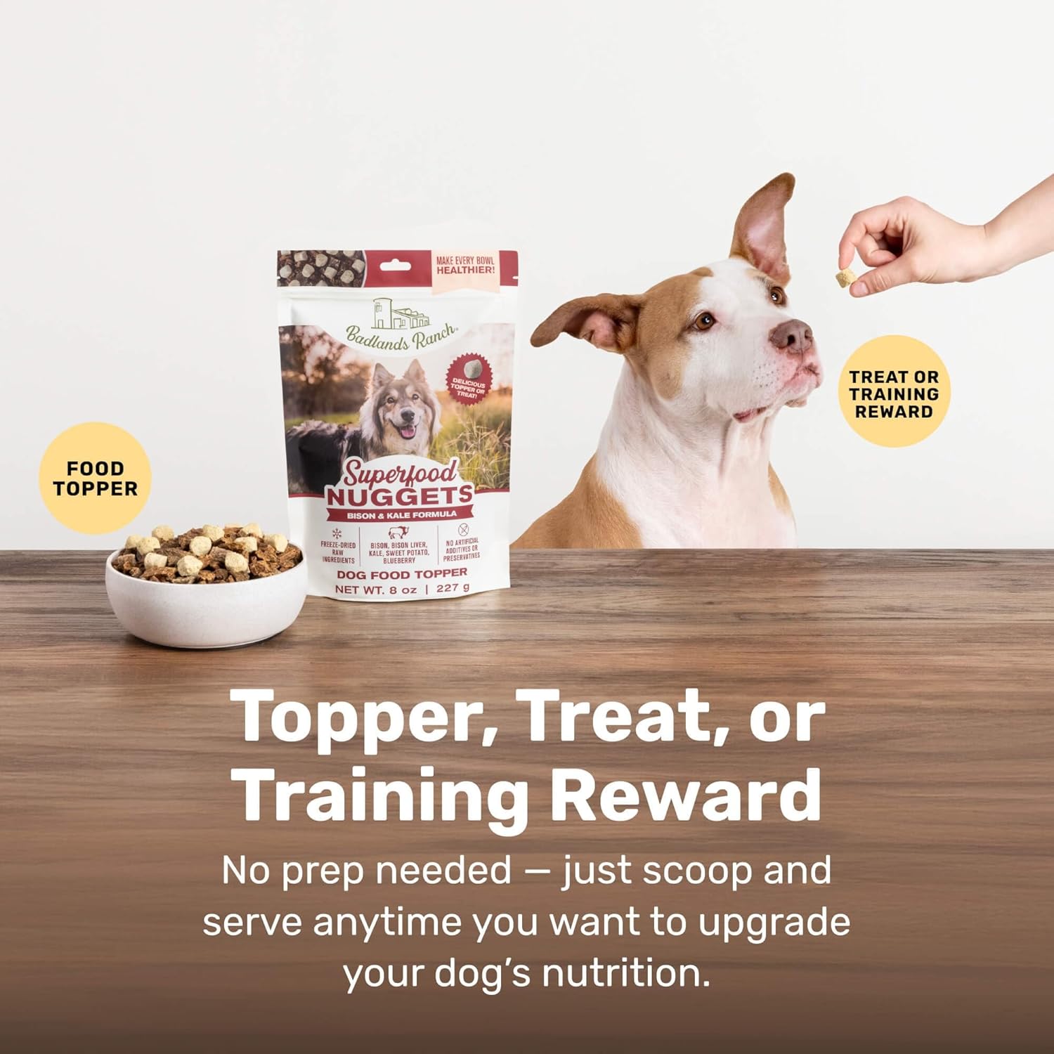 BADLANDS RANCH Superfood Nuggets – Freeze-Dried Raw Dog Food Topper/Treat. Nutrient-Dense Bison & Kale Formula. No Artificial Additives. Premium 8oz Bags – 4-Pack Bundle