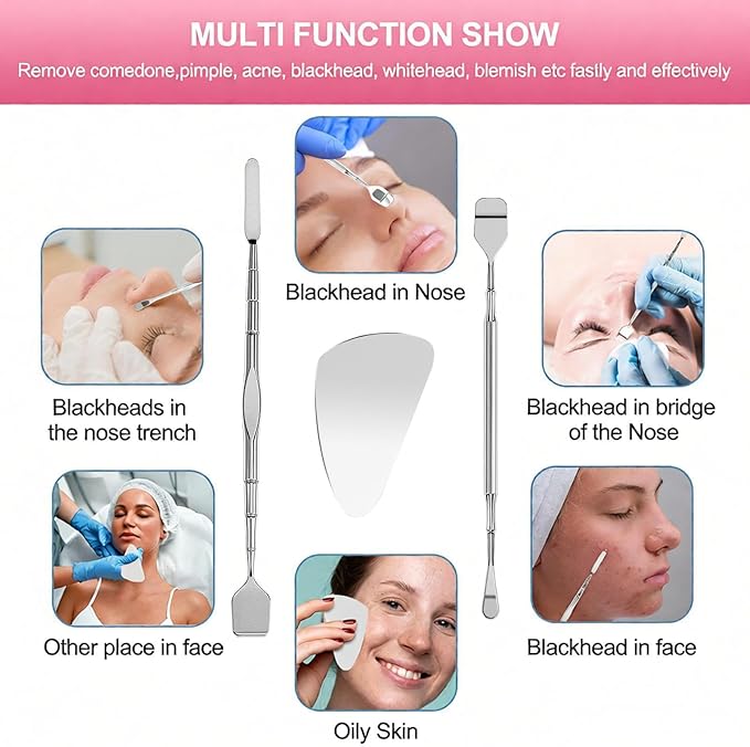 60PCS Pimple Popper Tool Kit, Professional Blackhead Remover for Face, Stainless Steel Pimple Extractor Set, Blackhead Remover Tweezers for Acne, Whitehead, and Blemish Treatment