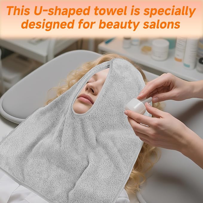 3Pcs Facial Towels for Estheticians, Soft Absorbent Microfiber Soft Spa Towel for Skincare, Massage U Shaped Spa Towel(Light Grey,3Pcs)