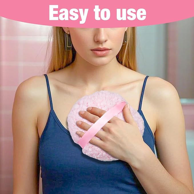 3 Pcs Large Body Powder Puff and Container, 6'' Dusting Body Powder Applicato (White Pink Skin Color)