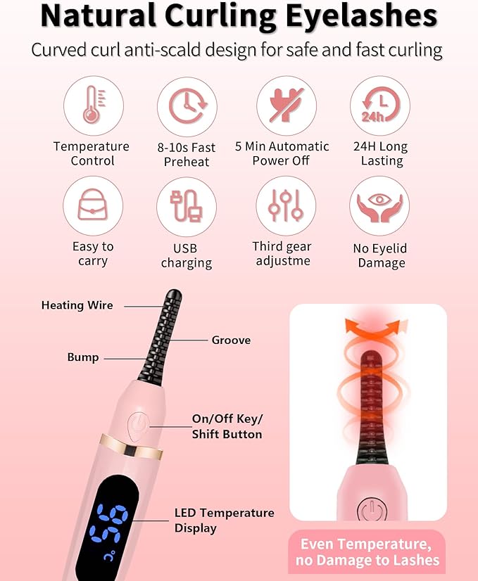 Heated Eyelash Curlers - Eye Lash Curler Heat - Mini Electric Eyelash