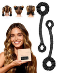 BONNET QUEEN Heatless Hair Curler Set (2Pcs), Heatless Curls Overnight with Satin Hair Rollers, All-in-One Curling Rod for Hair Curlers to Sleep In, Black(For Bouncy Curls)