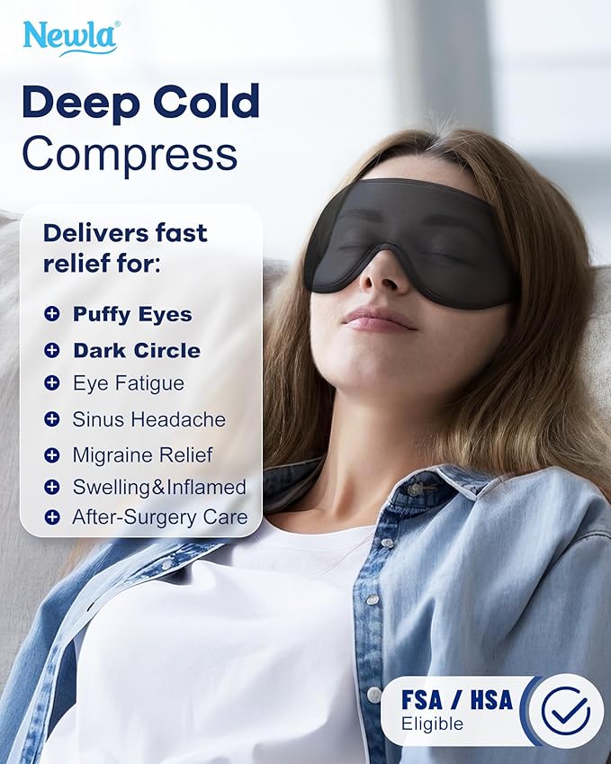 Upgraded Cooling Gel Eye Mask for Puffy Eyes: Larger Full-Eye Cover Design for Ice-Cold Therapy Relief, Headache & Migraine Relief, Reusable Cold Compress for Swelling, Eye Strain, Fatigue (Black)
